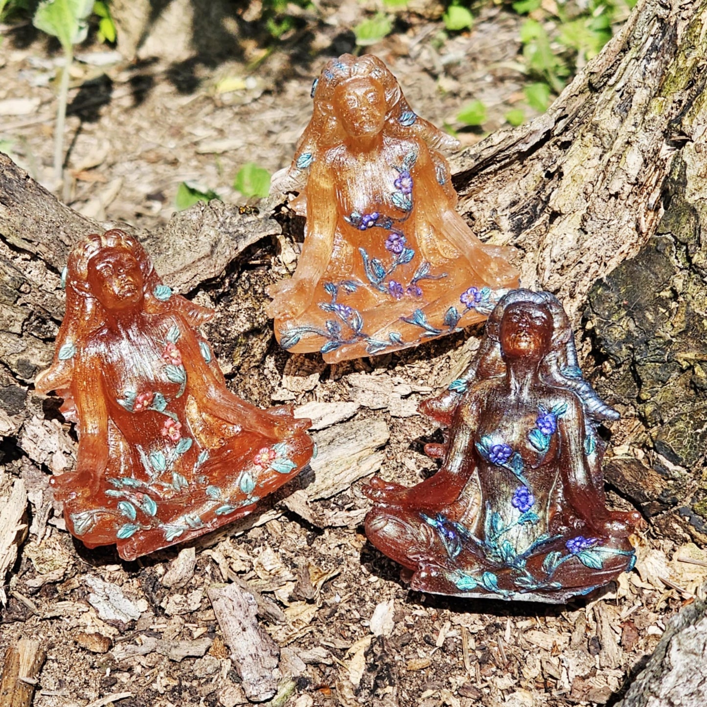 Hand Painted Seated Resin Gaia for Garden, Decor, Altar, Sphere Holder