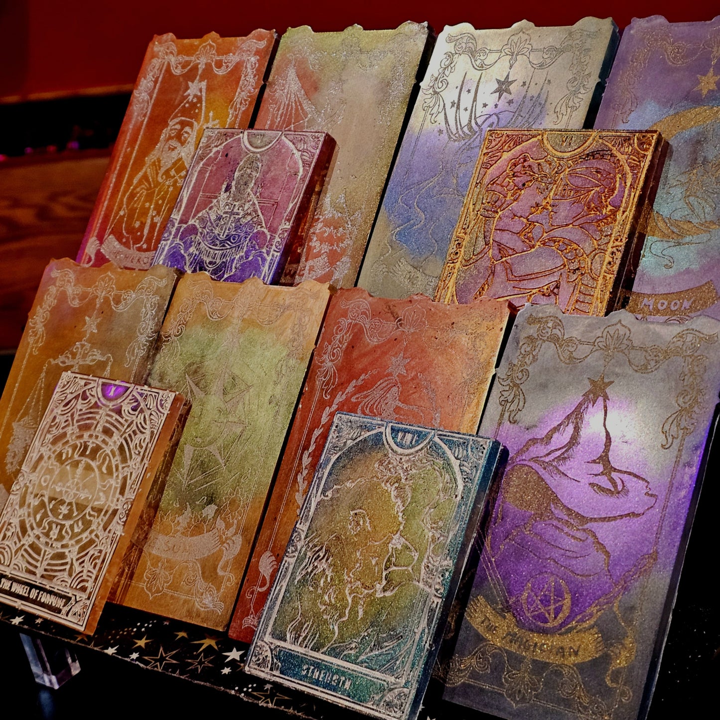 Hand Painted Selenite-Infused Resin Tarot Card Charging Plate