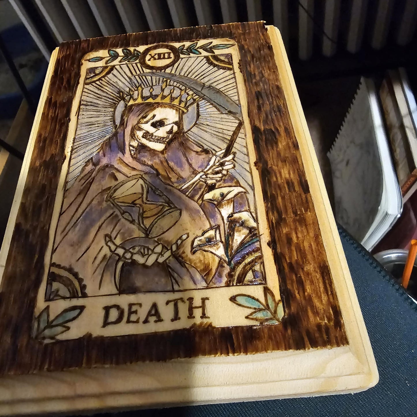 Handcrafted Death Tarot Card Woodburned Wall Hanging