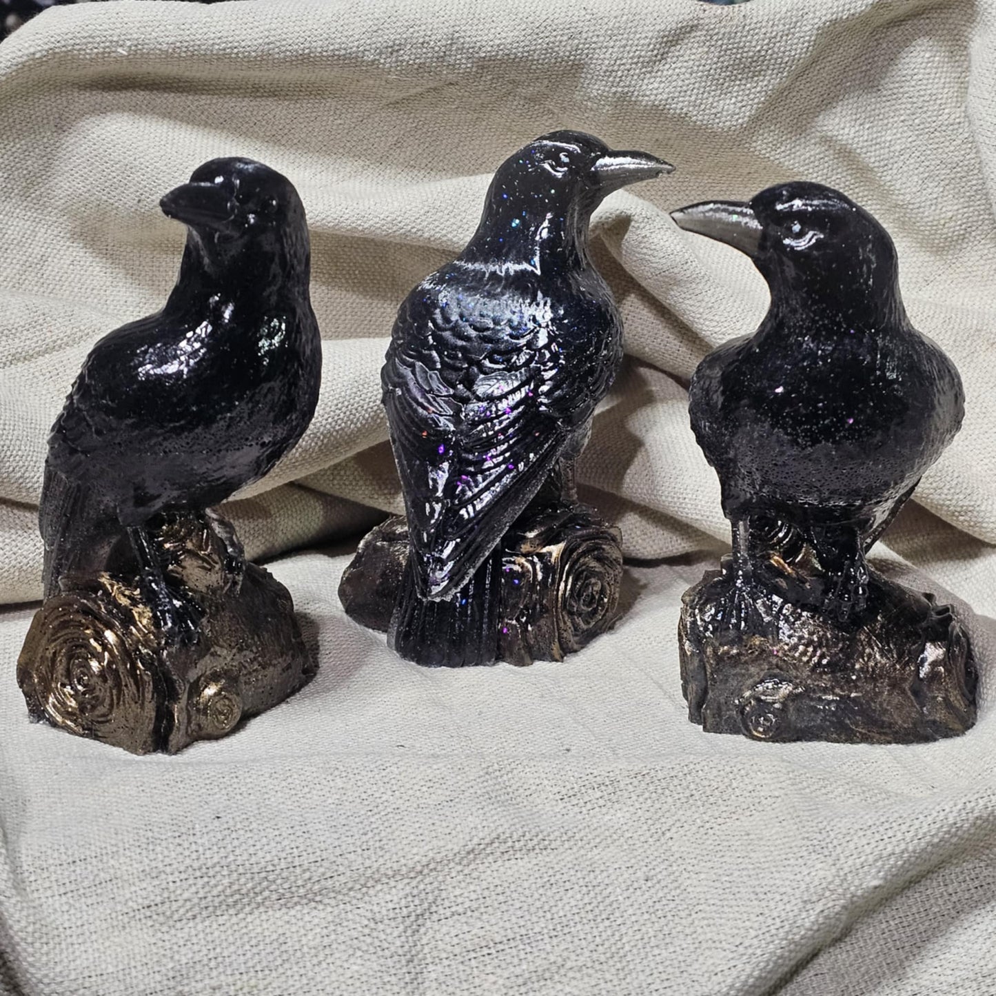 Hand Painted Resin Raven on a Branch Spirit Figurine