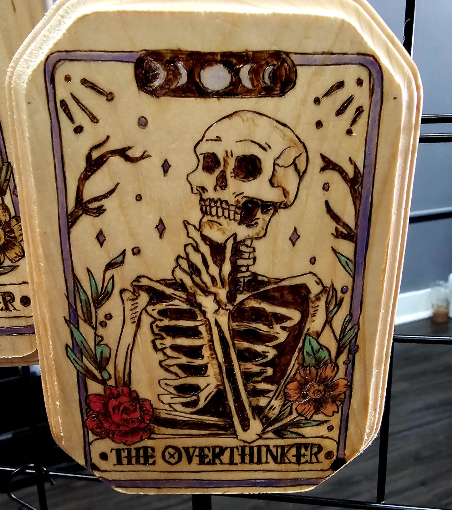 Humorous "Overthinker" Death Tarot Card Woodburning