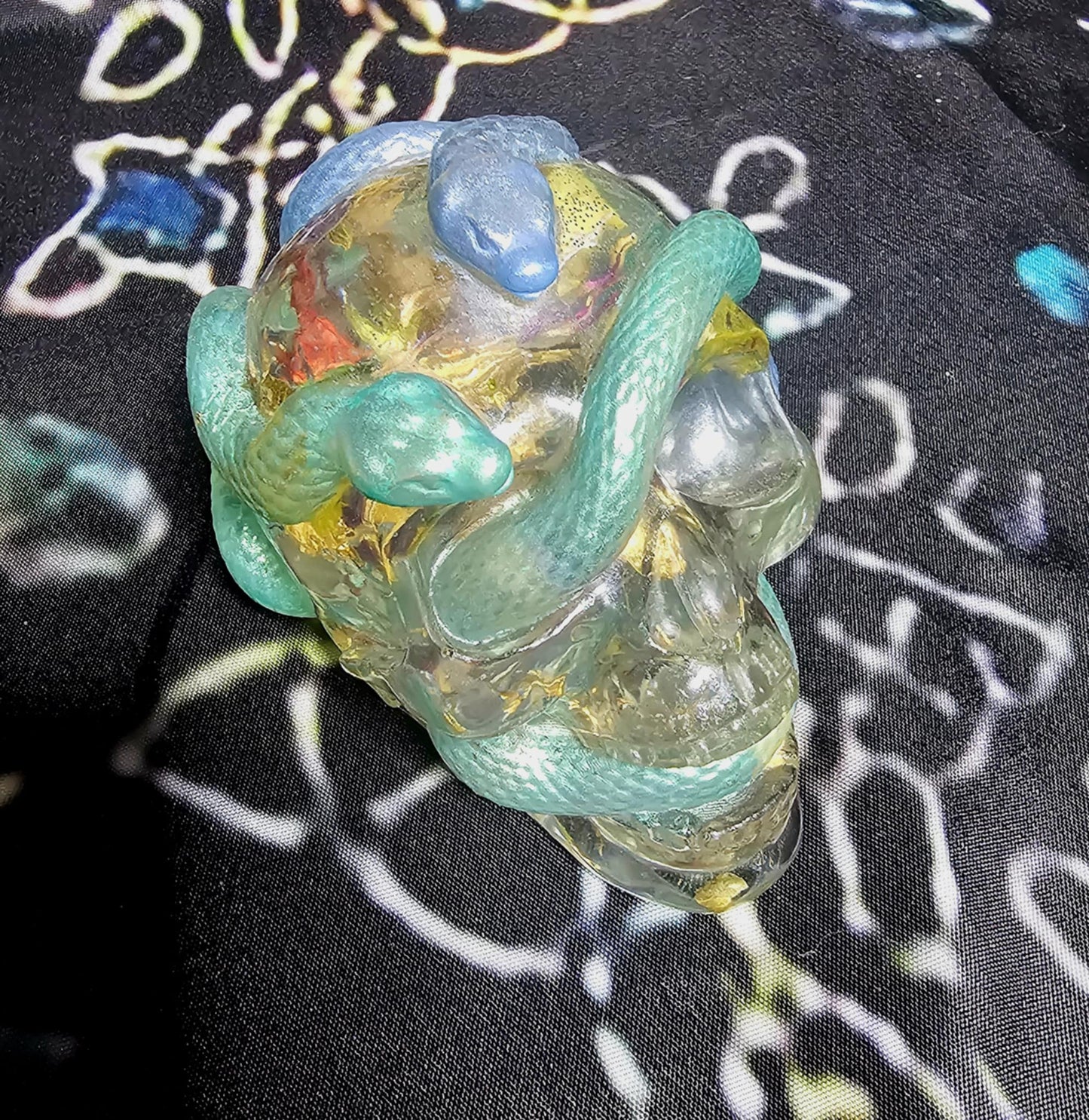 Hand Painted Resin Skull with Snake