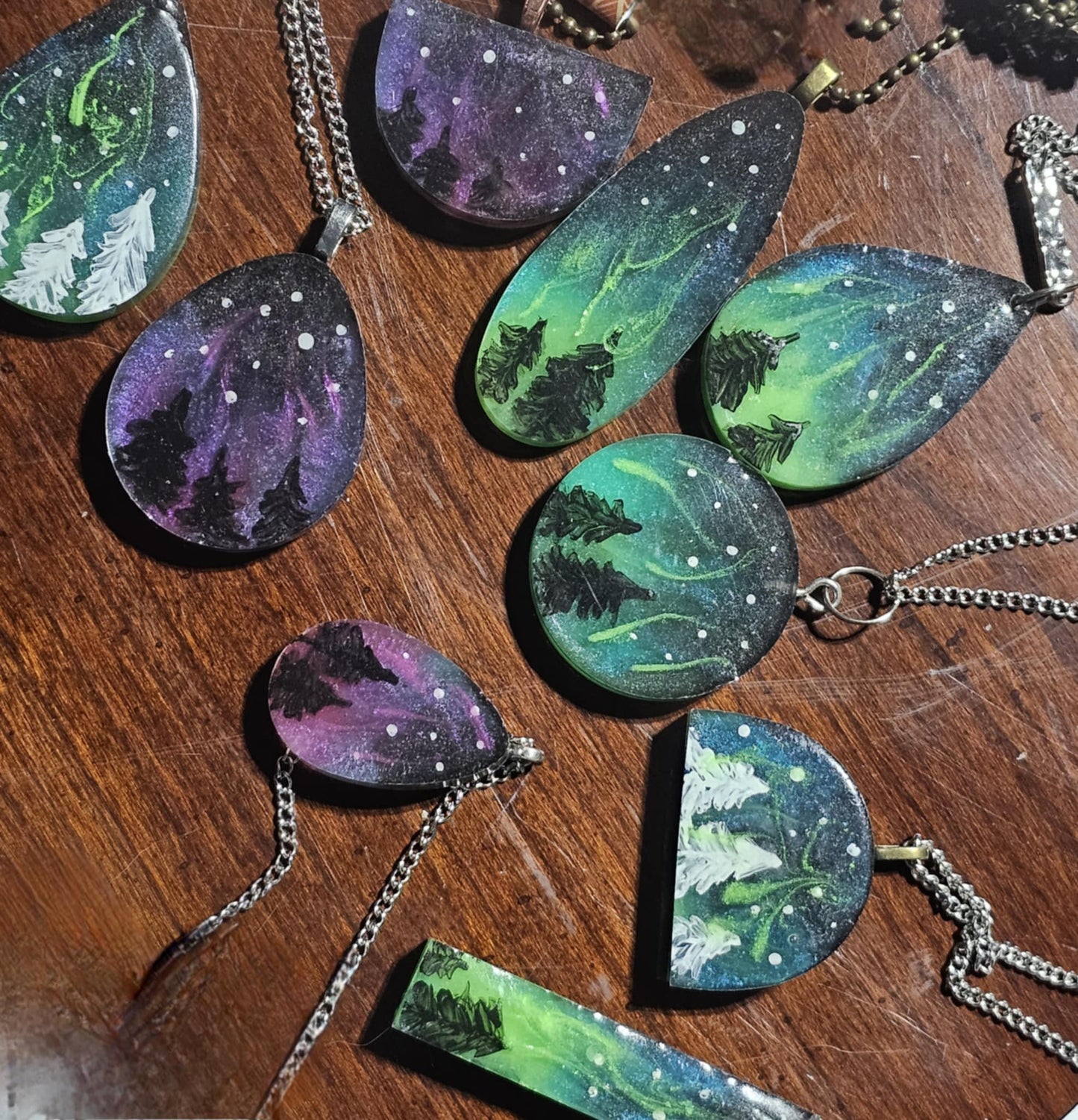 Hand-Painted Glow in the Dark Aurora Borealis Necklace