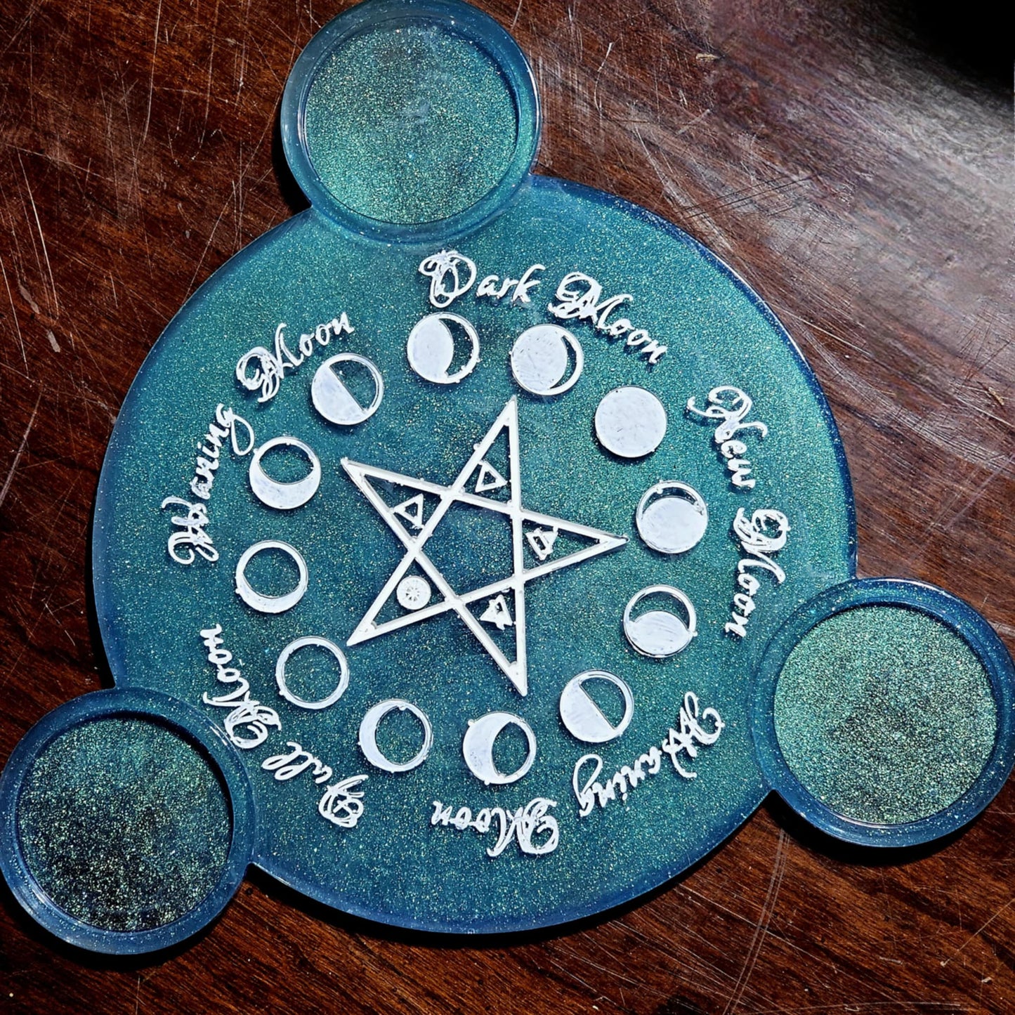 Hand Painted Selenite Infused Altar Plate with Candle Holders