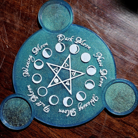 Hand Painted Selenite Infused Altar Plate with Candle Holders