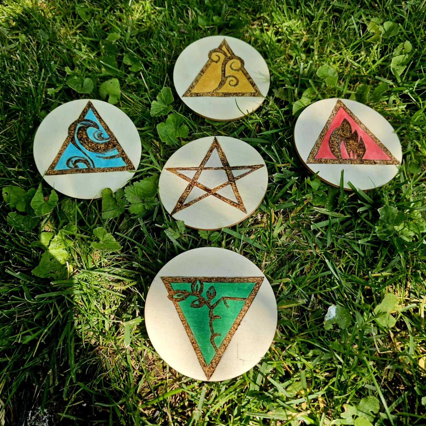 Handcrafted Woodburned Sacred Elements Plaques - Four Styles