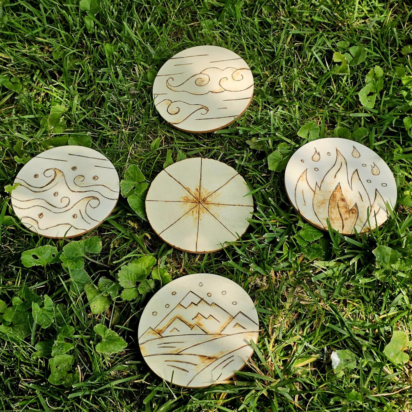 Handcrafted Woodburned Sacred Elements Plaques - Four Styles