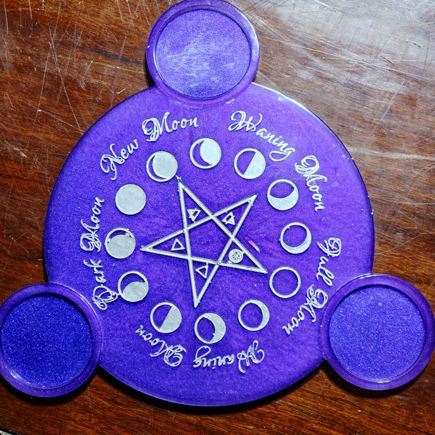 Hand Painted Selenite Infused Altar Plate with Candle Holders