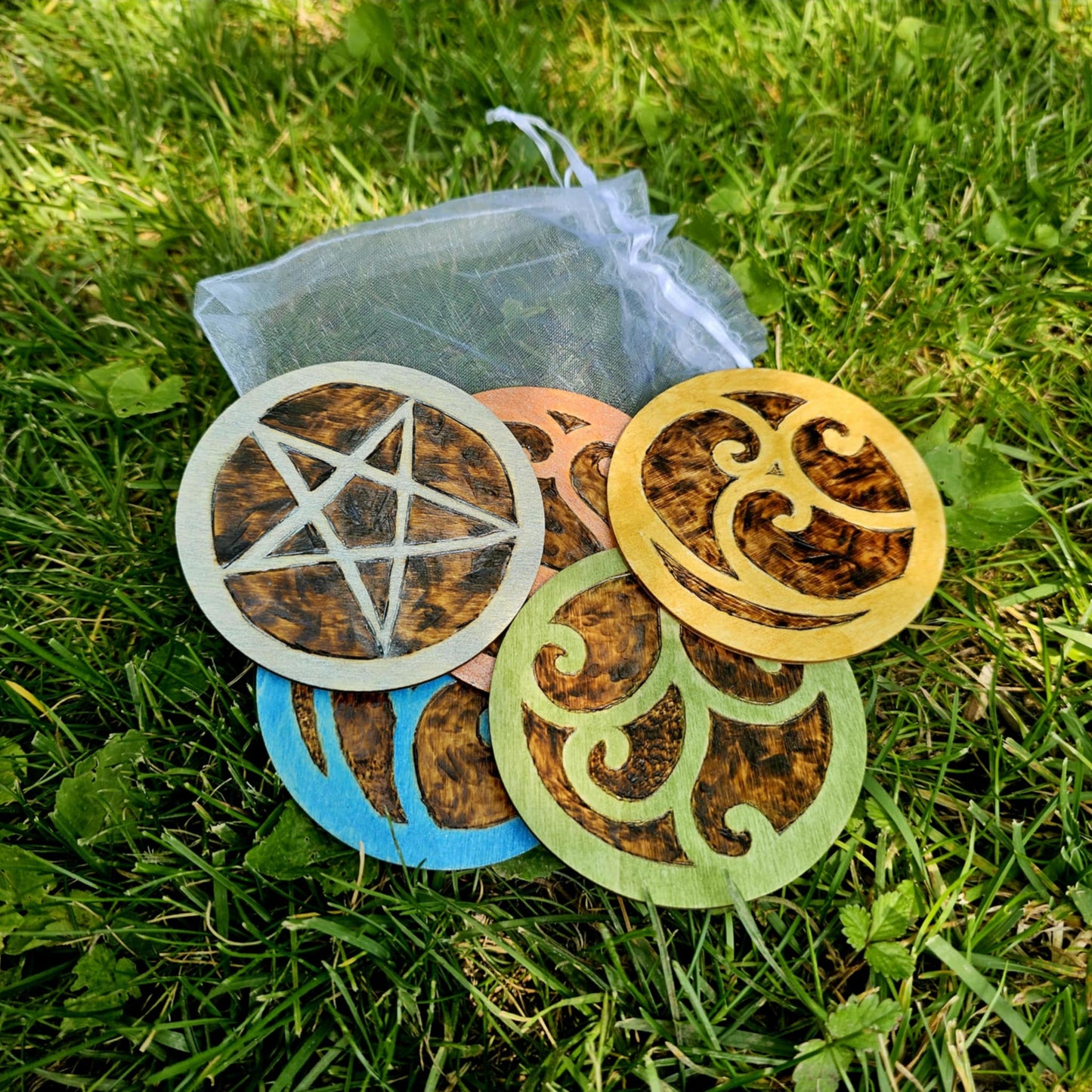 Handcrafted Woodburned Sacred Elements Plaques - Four Styles