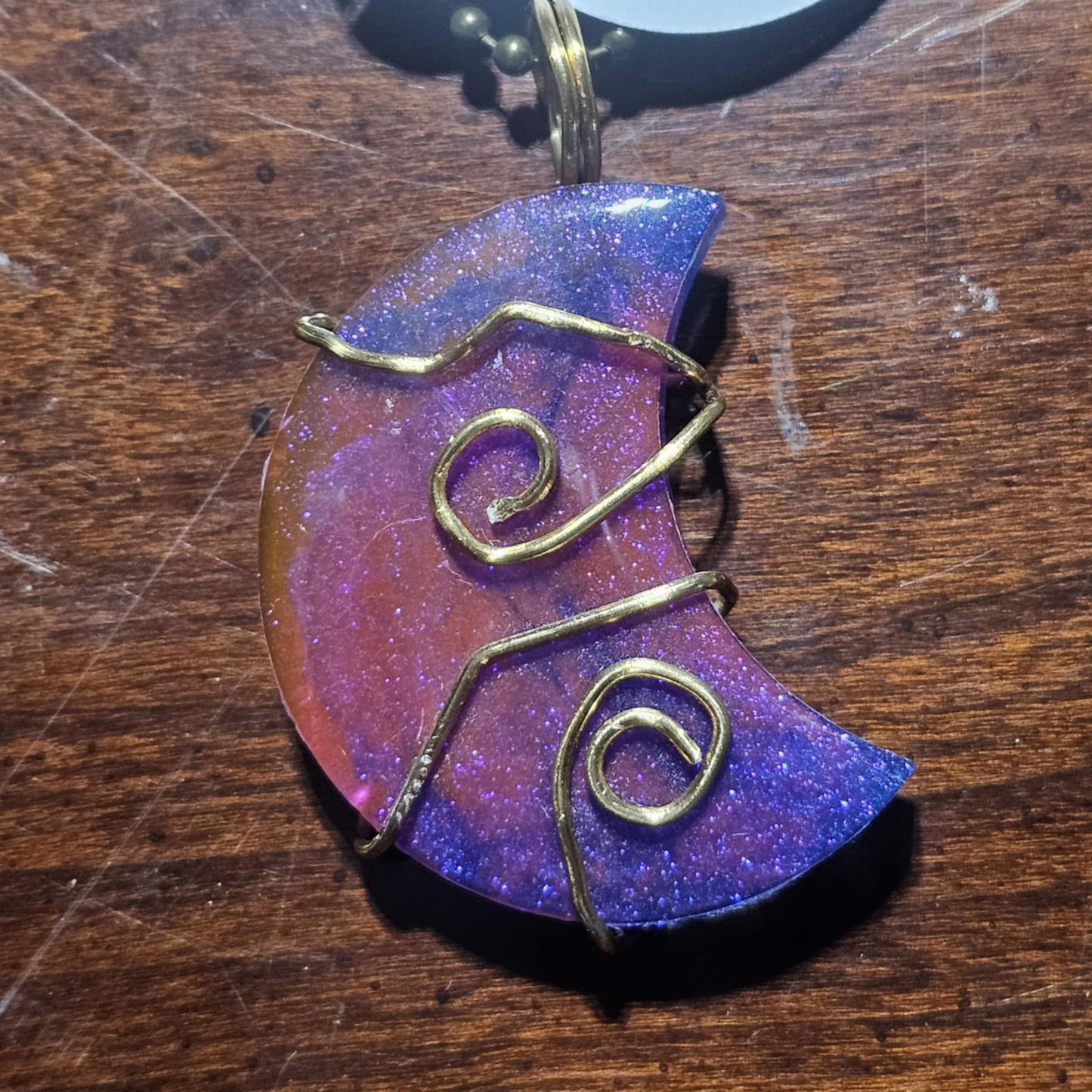 Selenite Infused Resin Moon Wire Wrapped Necklace