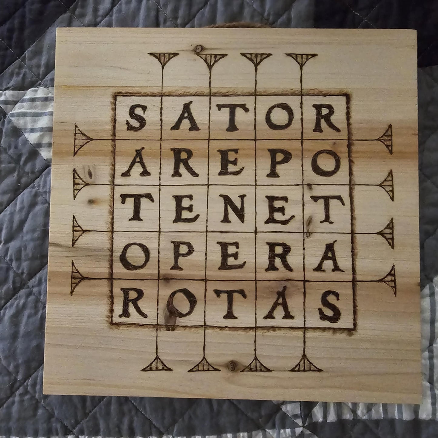 Hand Sketched SATOR Wooden Magical Square for Protection