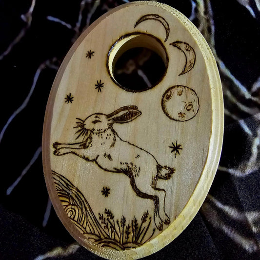 Hand Woodburned Rabbit Tarot Card Holder with Tealight Holder
