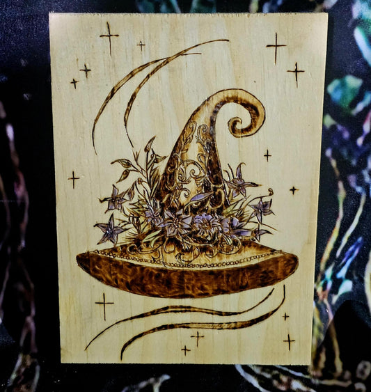 Magical Witch's Hat Woodburning on Reclaimed Wood Wall Hanging