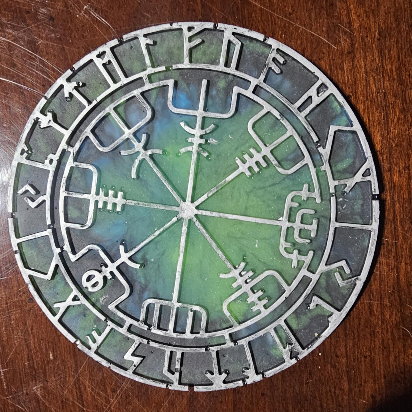 Hand Painted Resin Viking Helm of Awe or Vegvisir Plate