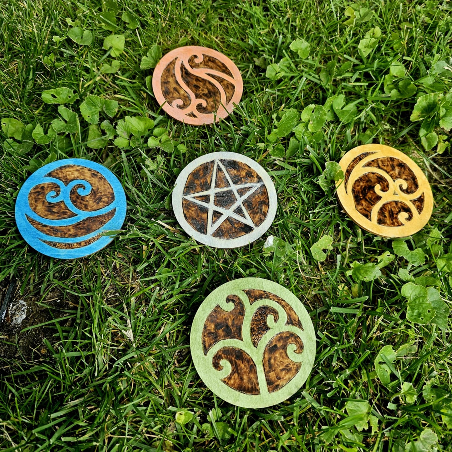 Handcrafted Woodburned Sacred Elements Plaques - Four Styles