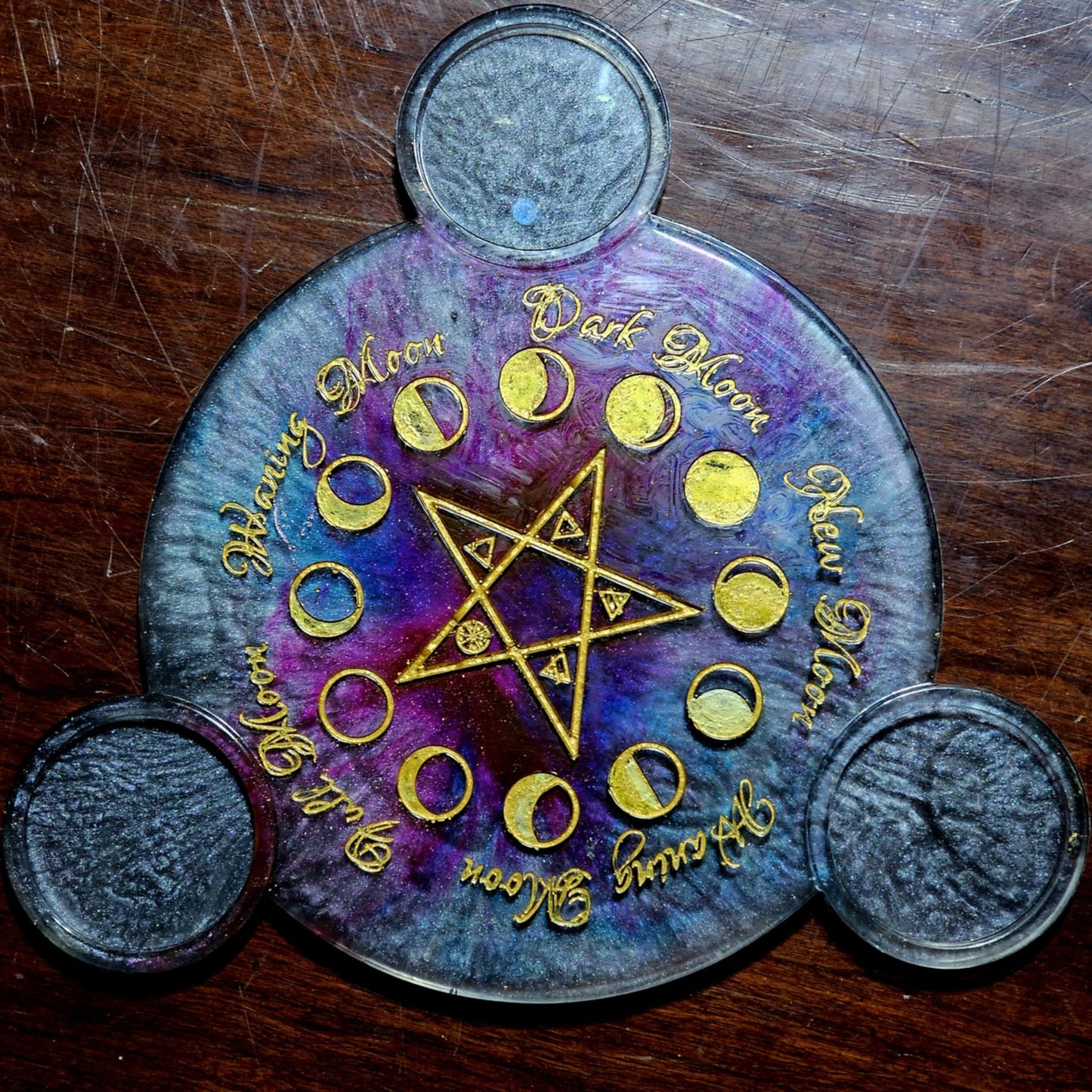 Hand Painted Selenite Infused Altar Plate with Candle Holders