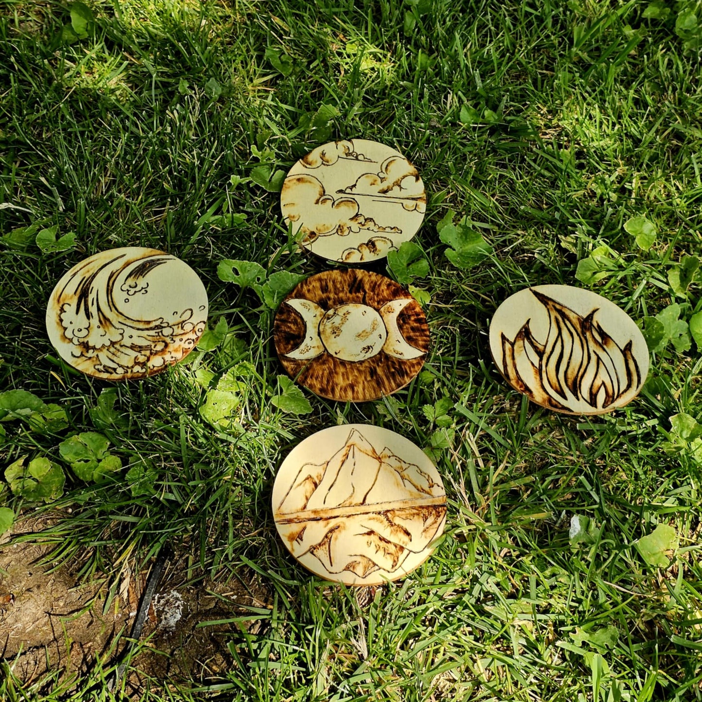 Handcrafted Woodburned Sacred Elements Plaques - Four Styles